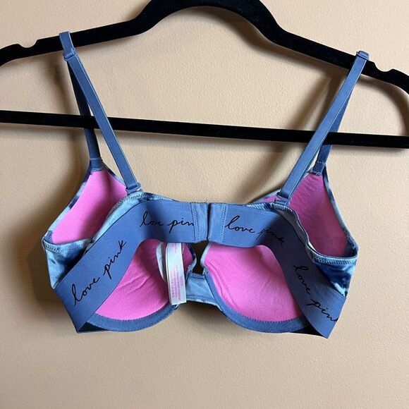 PINK Victoria’s Secret Blue Tie Dye Wear Everywhere Push Up Multi-Way Bra 32C - Picture 4 of 7